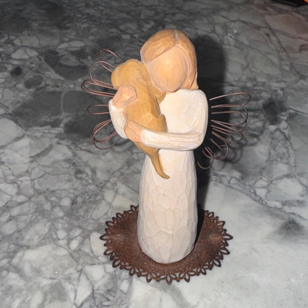 Willow Tree Angel of Friendship with Child Sculpture holding puppy